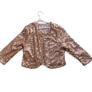 Forever 21 Girls Rose Gold Sequin Festive Jacket Size Medium (10).